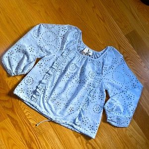 JOIE 💯% Cotton PERIWINKLE Eyelet Top with Ruffle XS NWT